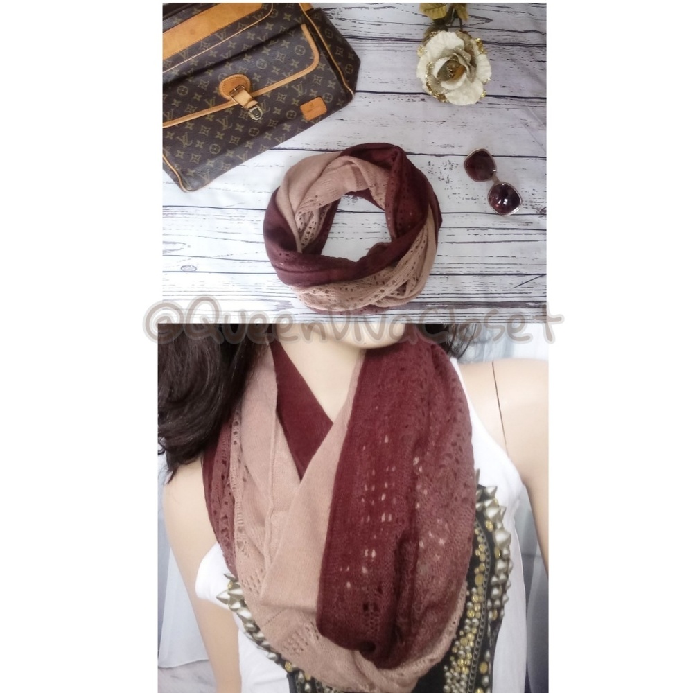 Tan mocha Brown gradient soft knit infinity scarf - Picture 2 of 4